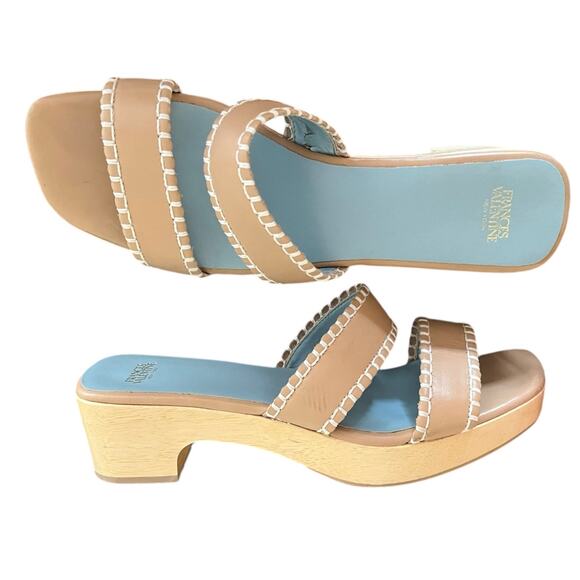 FRANCES VALENTINE Leather Sandals Clogs Wooden Soles Platform Slides Italy 9 EUC - Picture 12 of 13